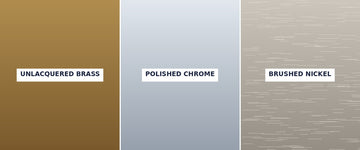 Finish comparison: unlacquered brass, polished chrome, brushed nickel