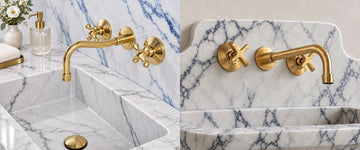 Bright polished vs aged unlacquered brass faucet comparison