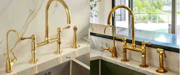 Polished vs patina unlacquered brass bridge faucet comparison