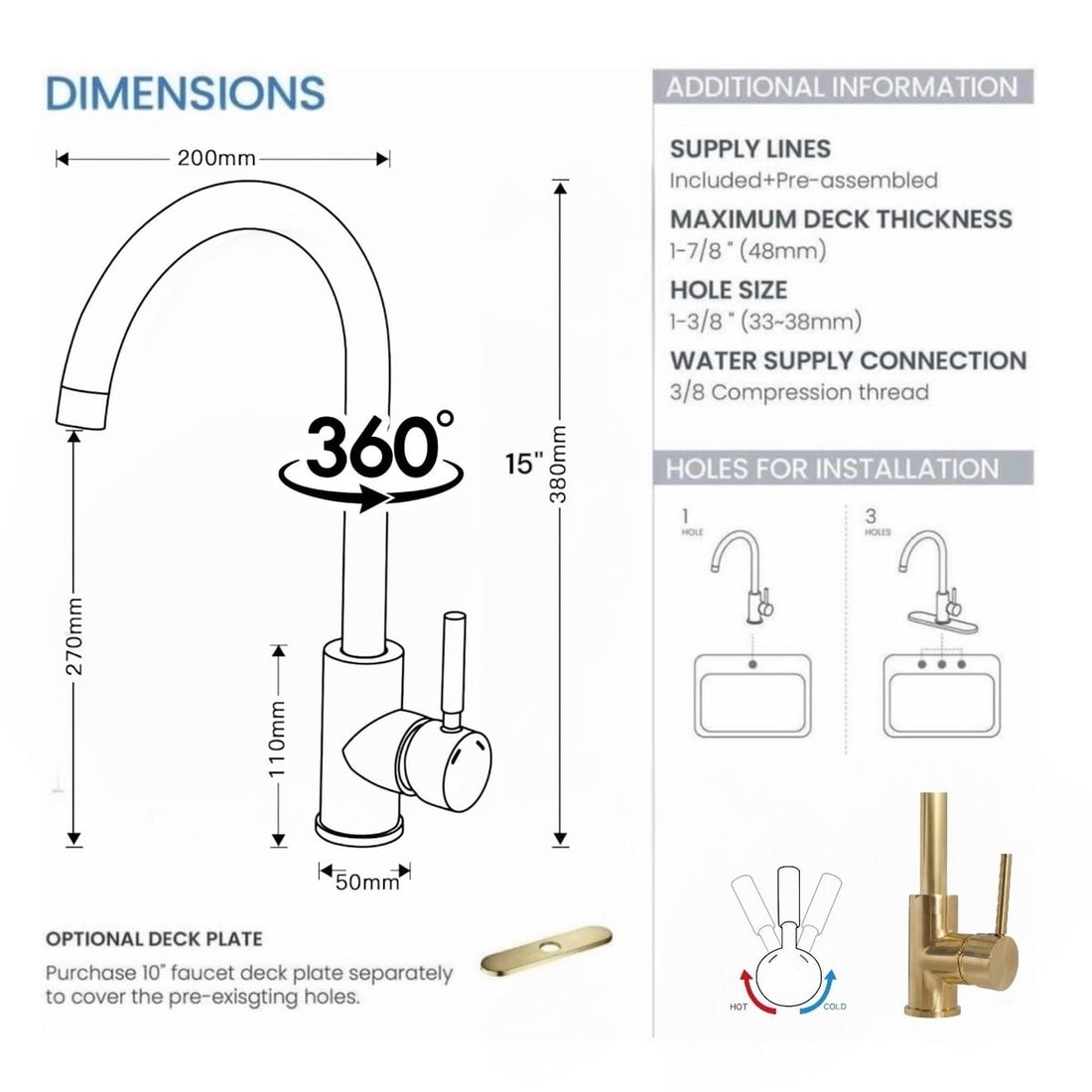 Salinas Kitchen Side Sprayer – Unlacquered Brass