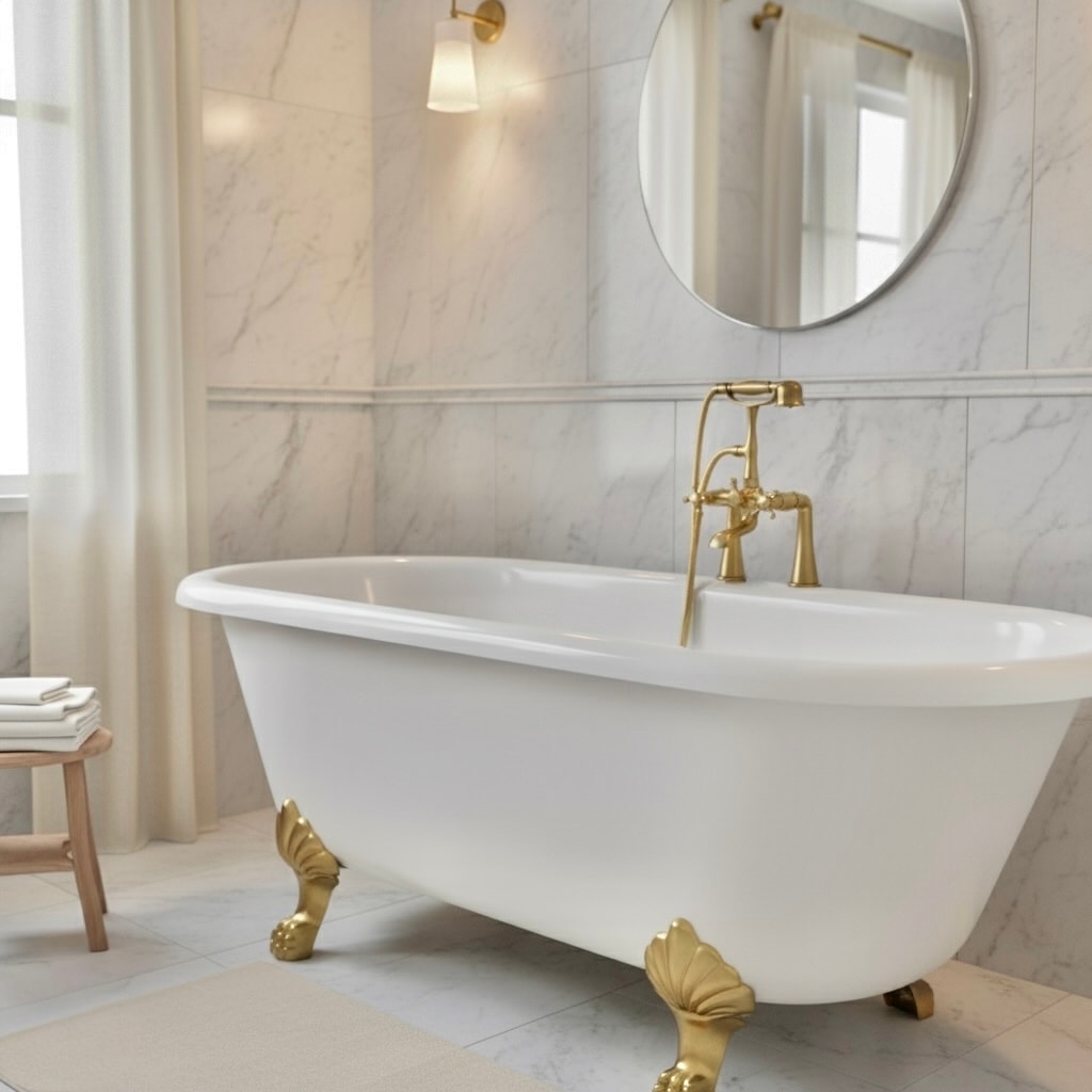 Unlacquered Brass Deck Mount Tub Faucet with Hand Shower