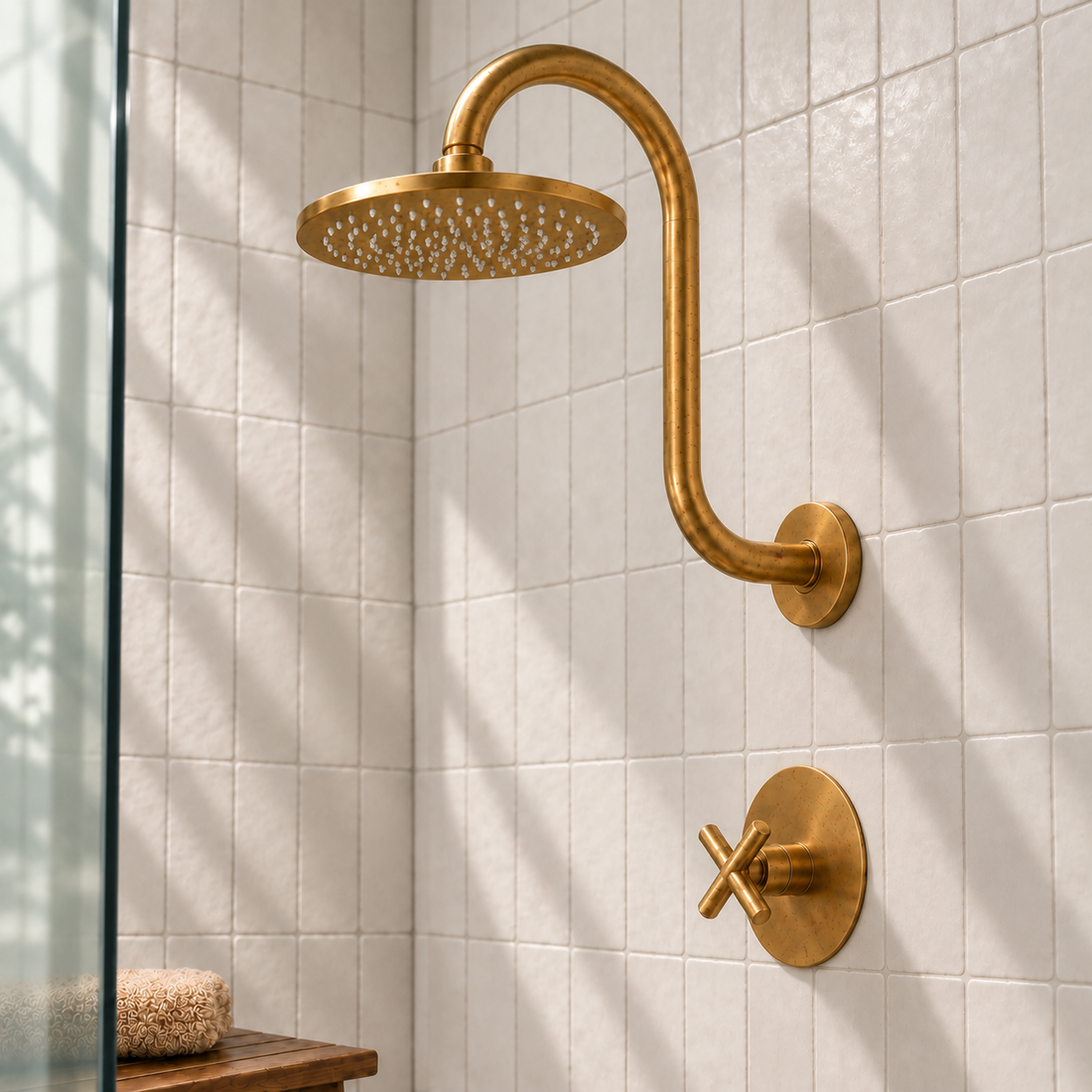 Arco Shower Trim – Unlacquered Brass