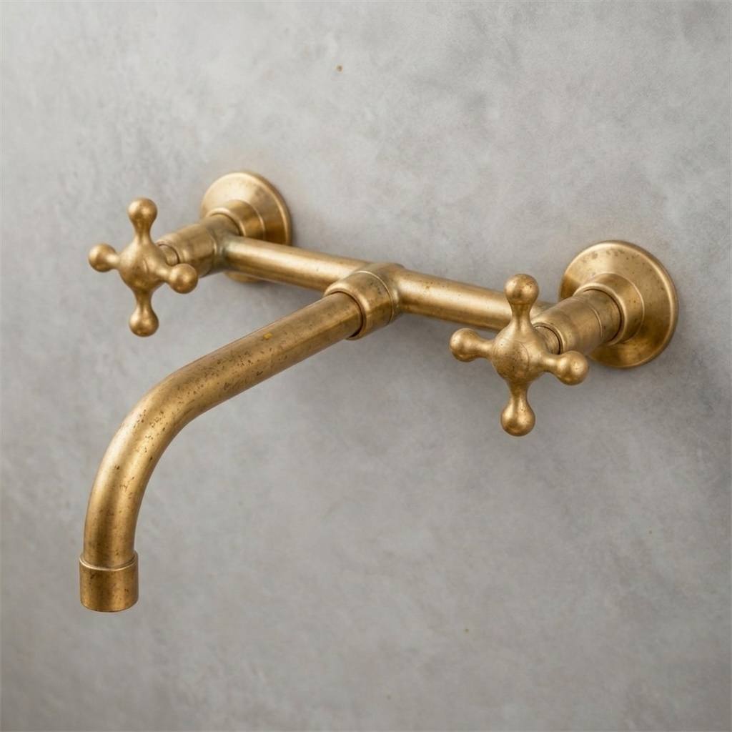 Robinet mural Alamo à valve apparente pour lavabo de salle de bain – Laiton non verni