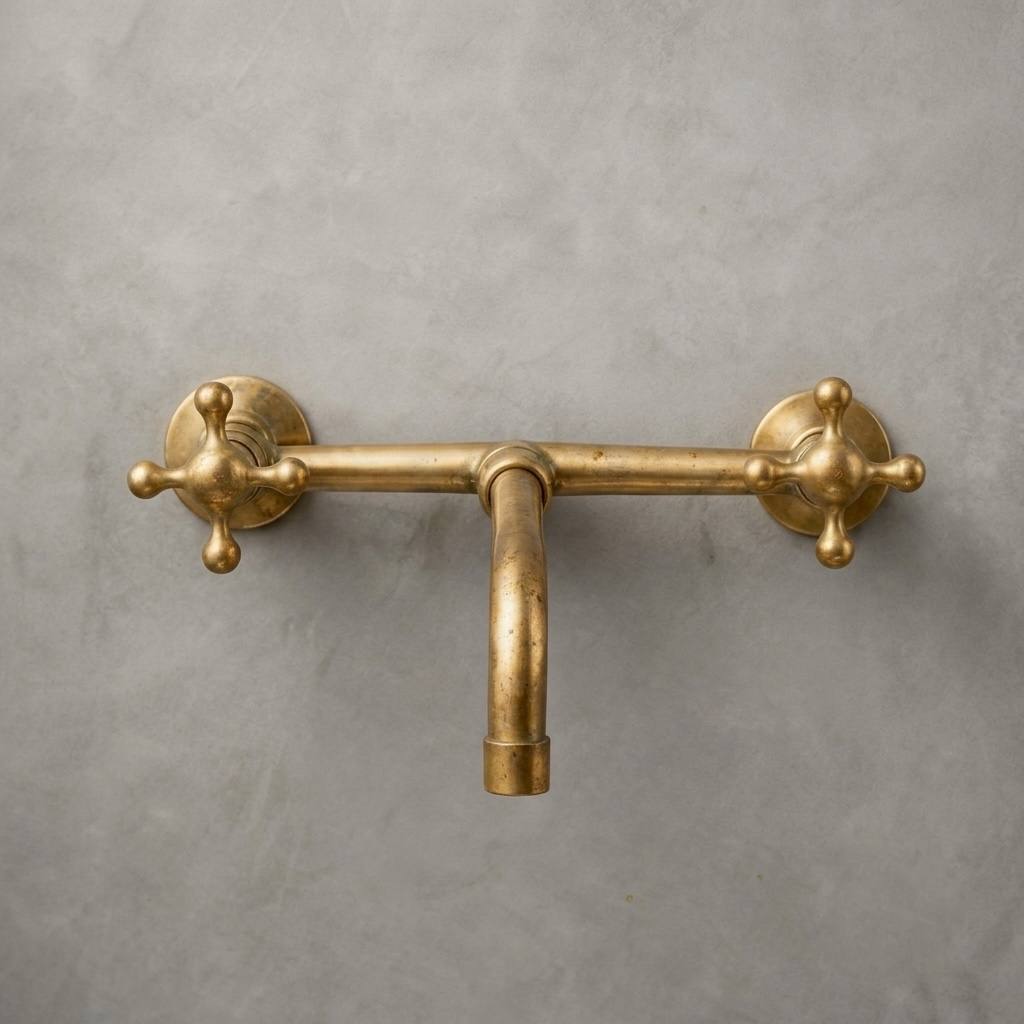 Robinet mural Alamo à valve apparente pour lavabo de salle de bain – Laiton non verni