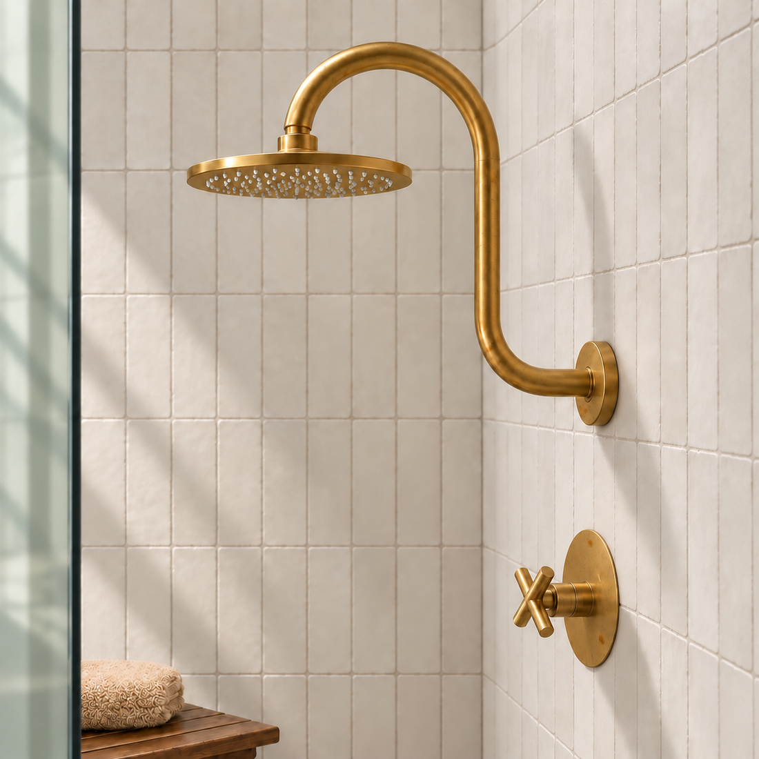 Arco Shower Trim – Unlacquered Brass