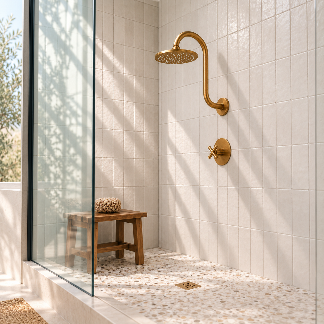 Arco Shower Trim – Unlacquered Brass