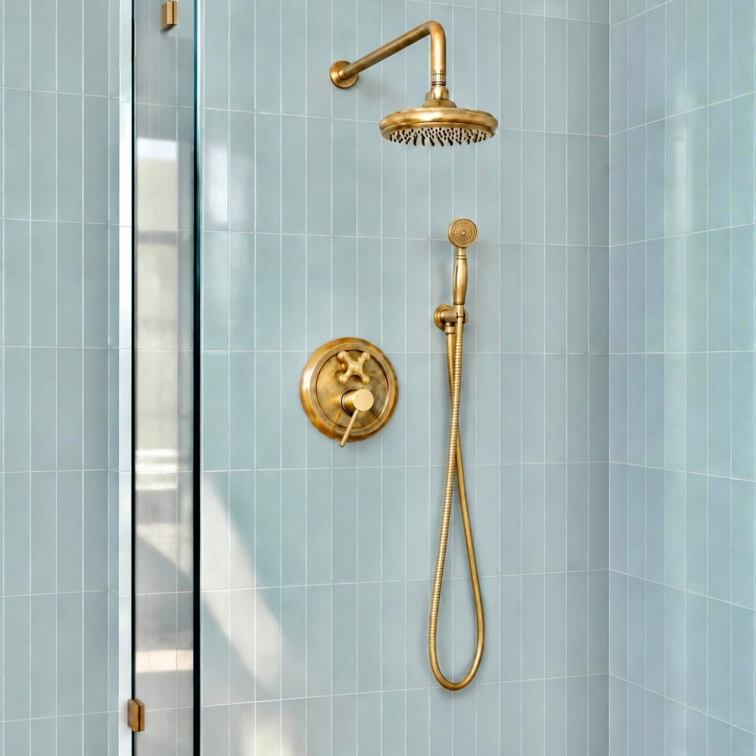 Tracy Unlacquered Brass Shower Set – Valve Included