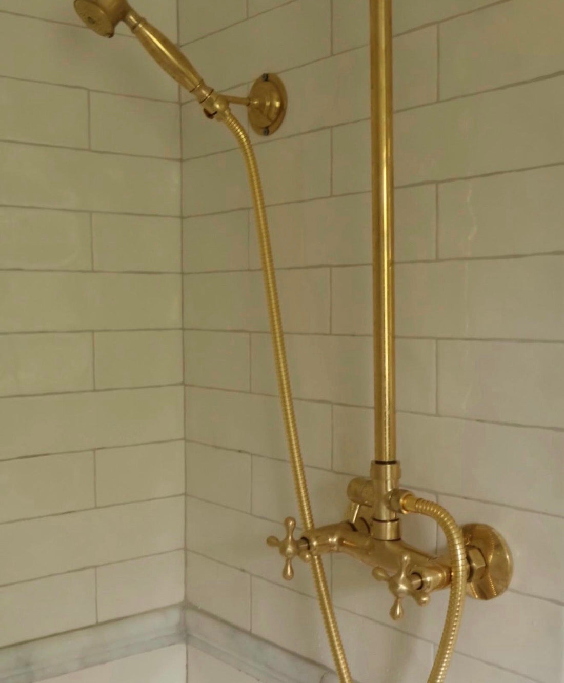 Marino Unlacquered Brass Exposed Pipe Shower Set