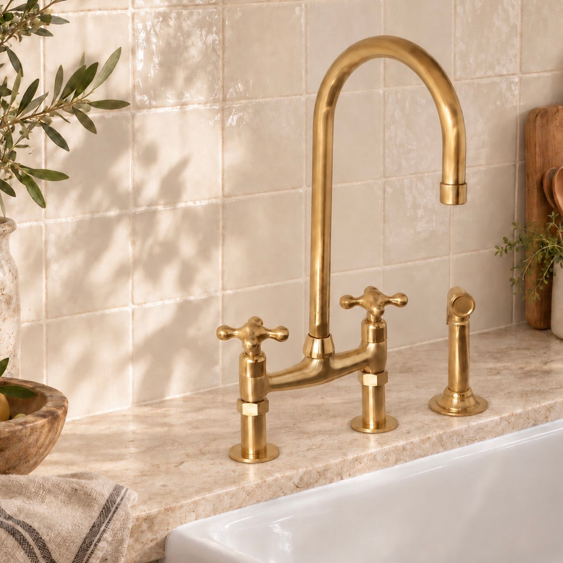 6” Spread Bridge Kitchen Faucet - Unlacquered Brass