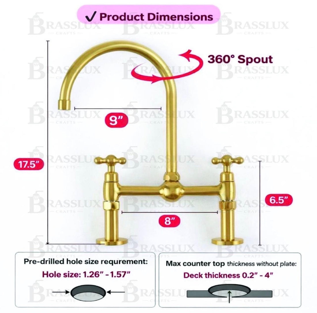 Robinet de remplissage de casseroles en laiton non verni – Robinet de cuisine pliable à montage sur plage avec double poignée
