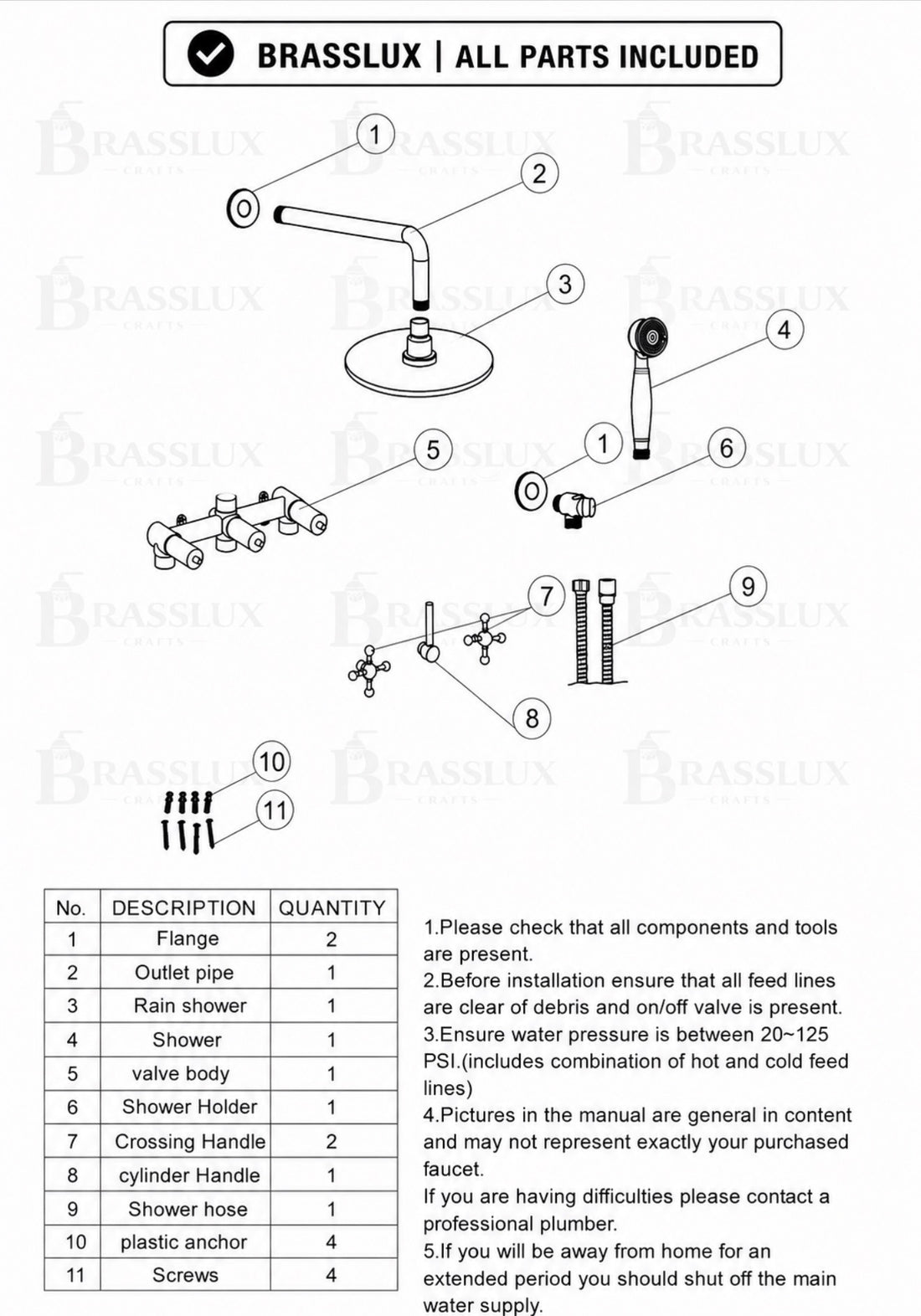 NOVA Unlacquered Brass Rainfall Shower System