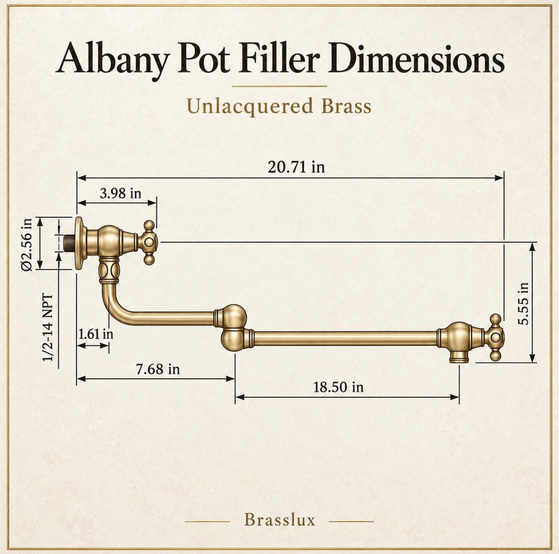Albany Unlacquered Brass Wall Mount Pot Filler Faucet