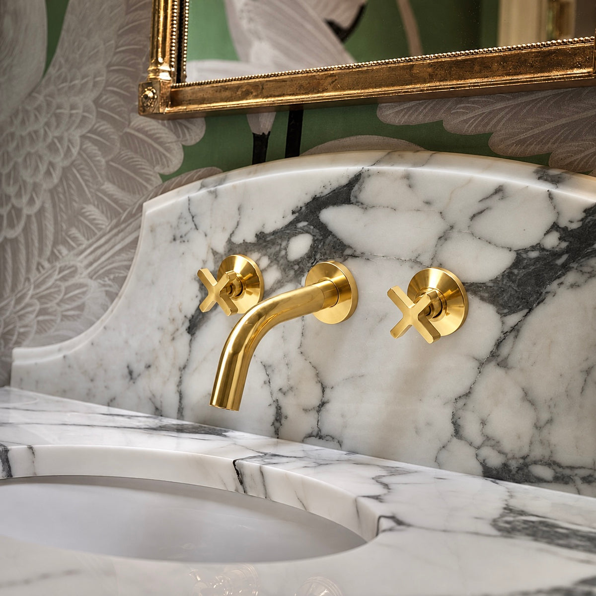 6” Reach Wall-Mount Bathroom Faucet – Unlacquered Brass