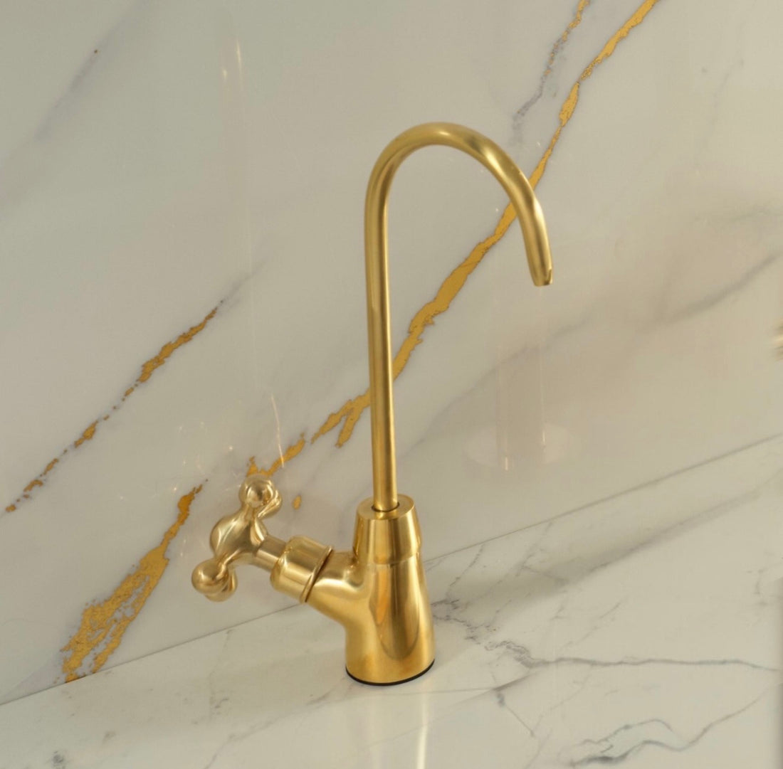 Robinet de cuisine à double poignée, 3 trous, en laiton non verni, avec douchette latérale et robinet d'eau froide