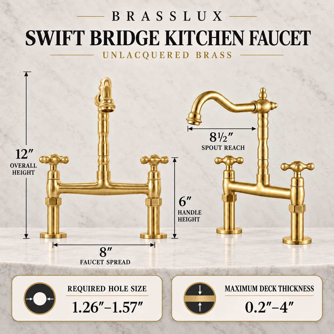 Swift Bridge Kitchen Faucet – Unlacquered Brass