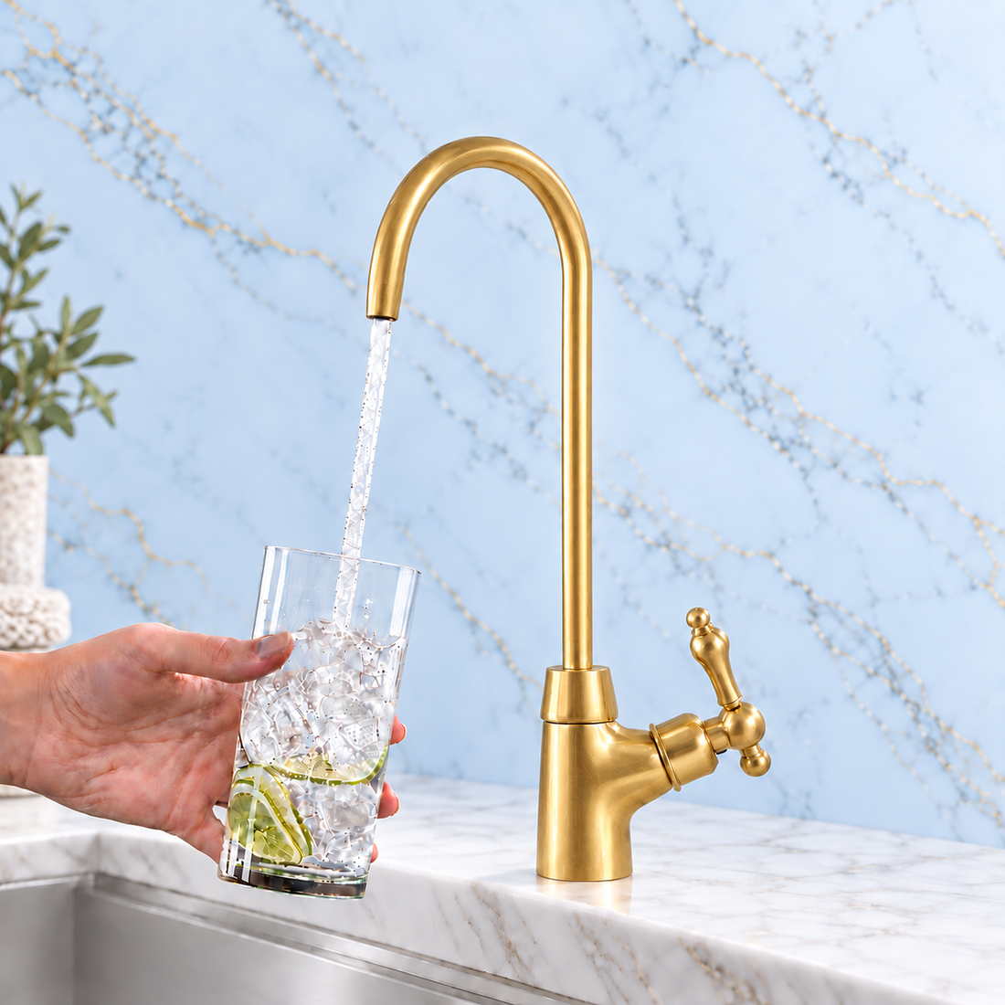 Robinet de cuisine à double poignée, 3 trous, en laiton non verni, avec douchette latérale et robinet d'eau froide