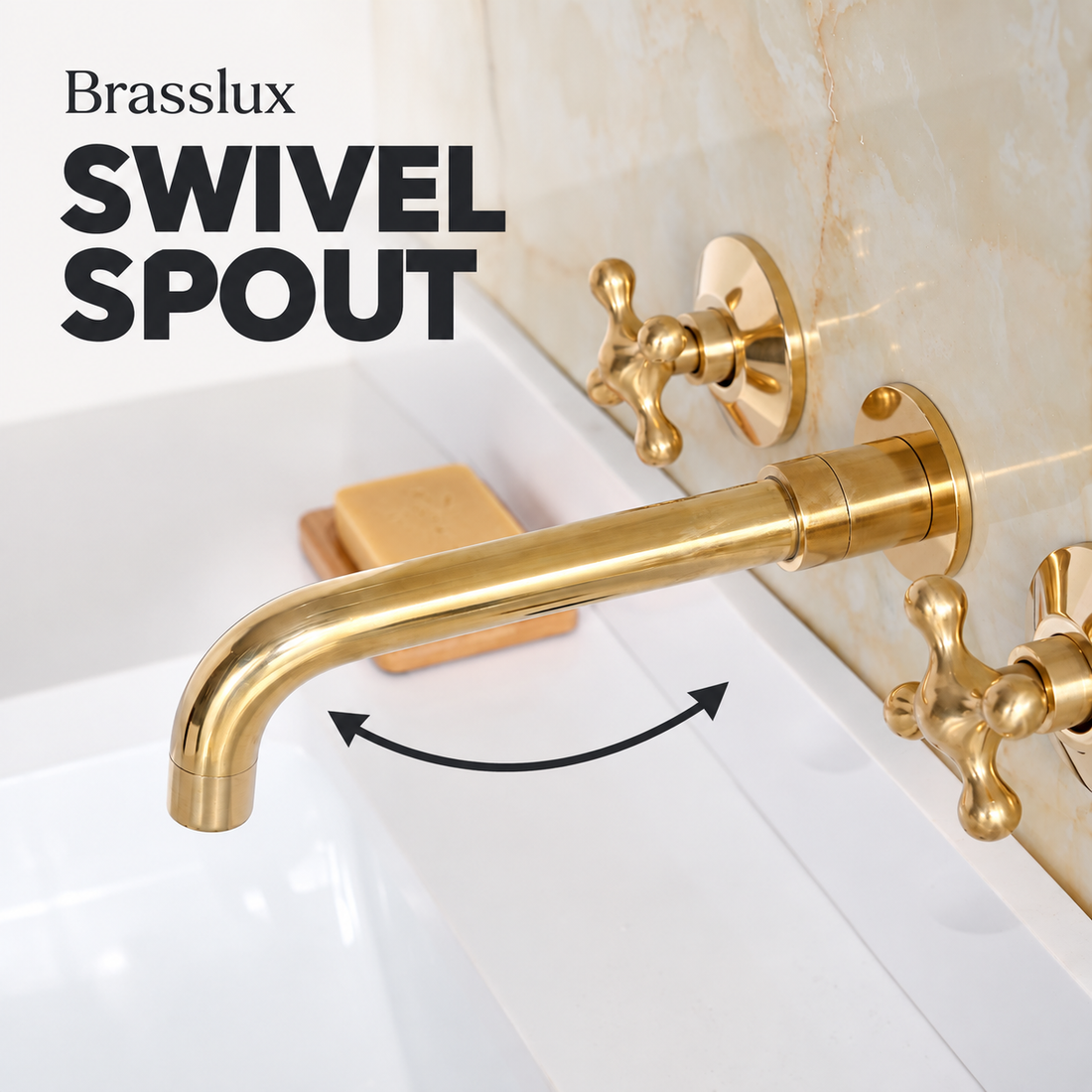 Robinet de salle de bain mural Clayton avec poignées en croix – Laiton non verni
