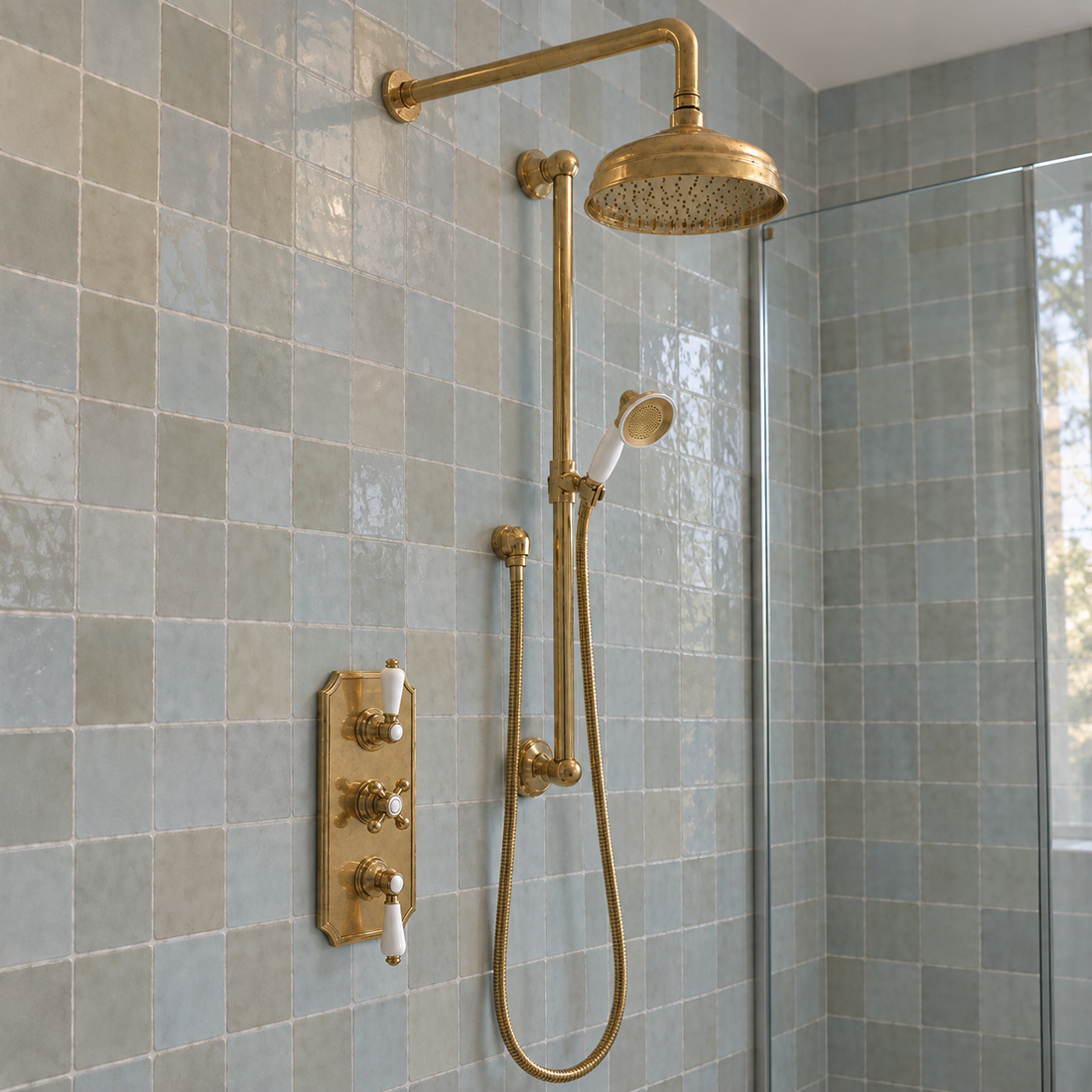 Thermostatic Shower Set – Unlacquered Brass