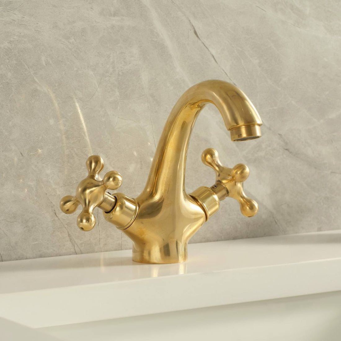 Twino Unlacquered Brass Single-Hole Bathroom Faucet