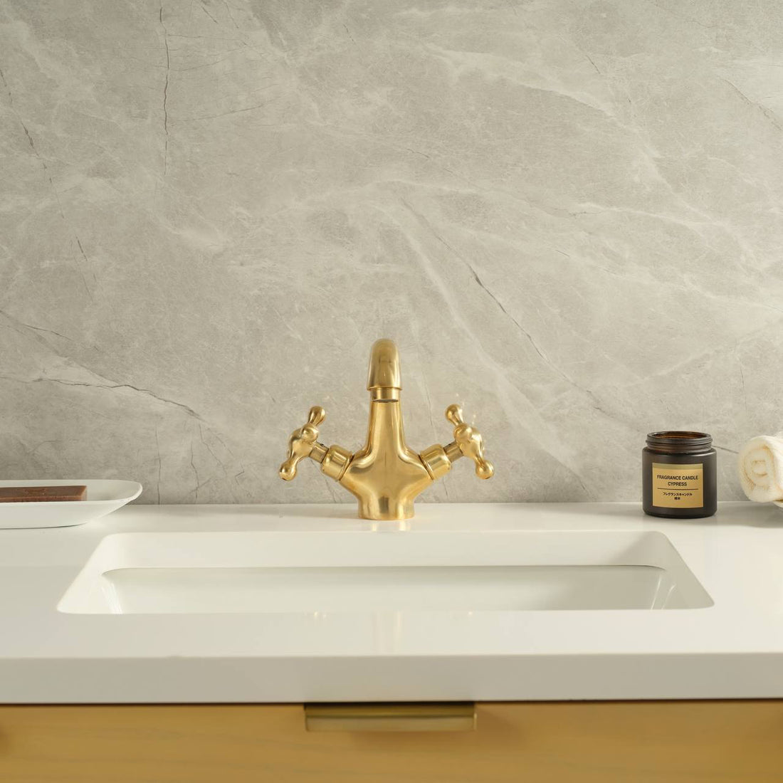 Twino Unlacquered Brass Single-Hole Bathroom Faucet