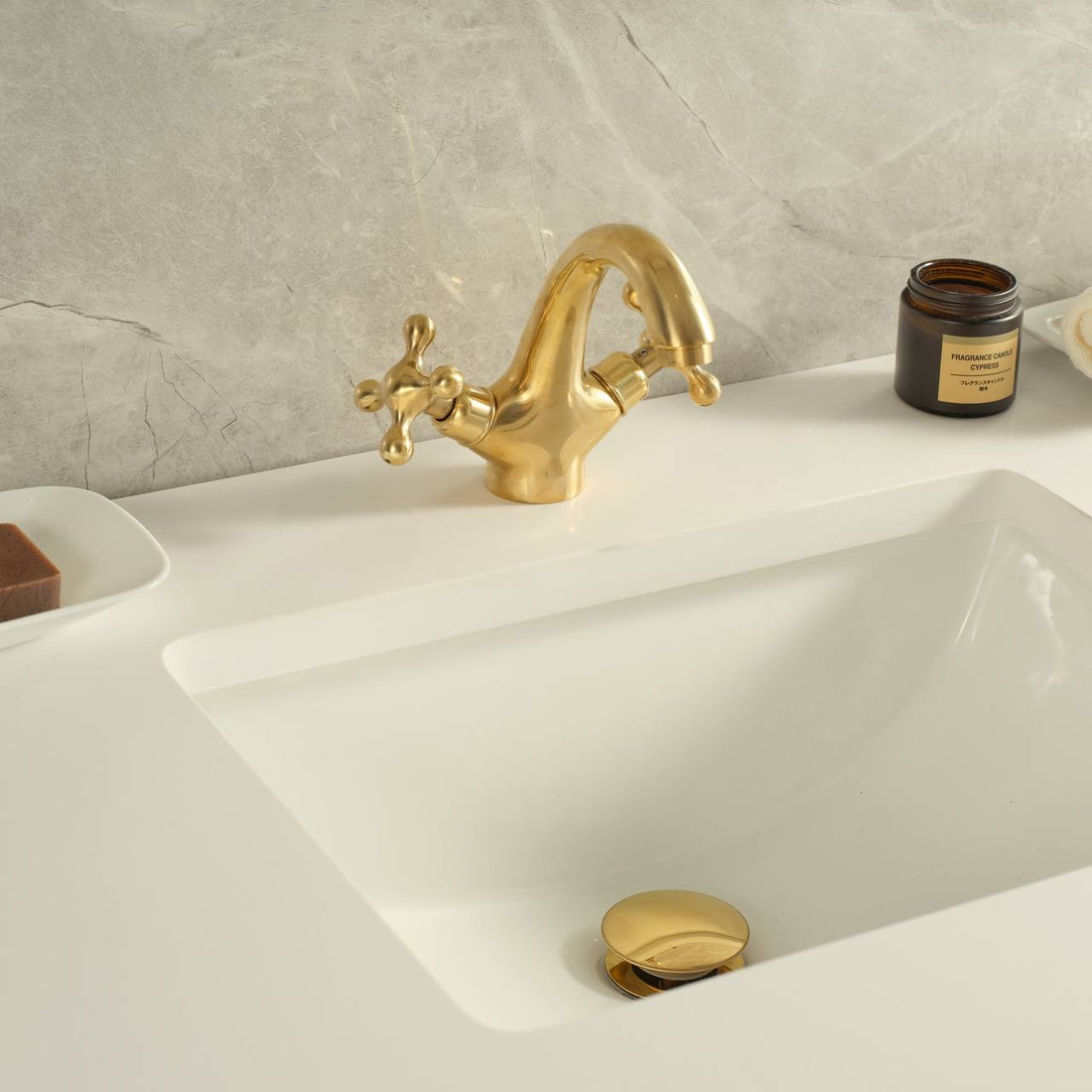 Twino Unlacquered Brass Single-Hole Bathroom Faucet