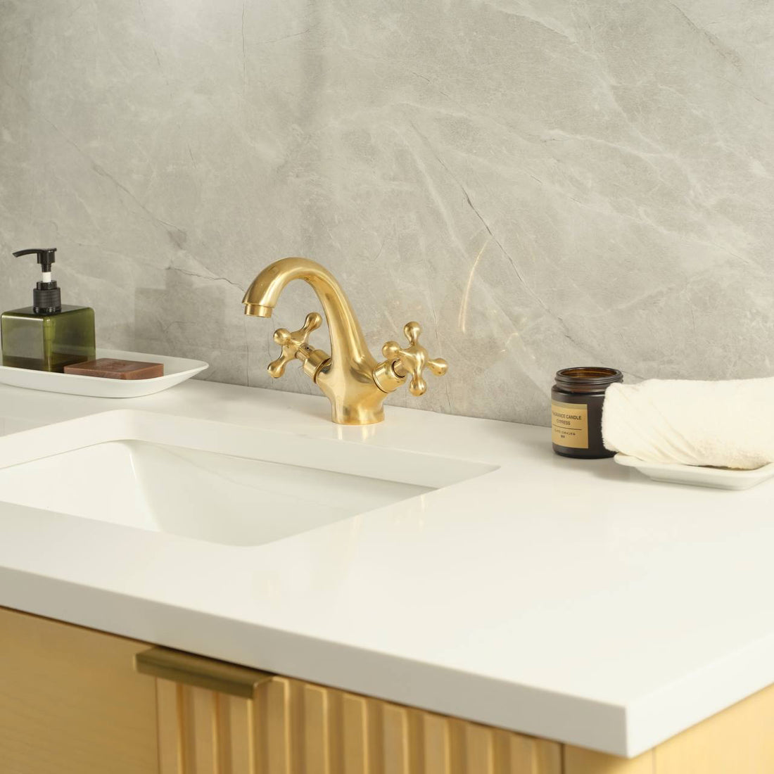 Twino Unlacquered Brass Single-Hole Bathroom Faucet