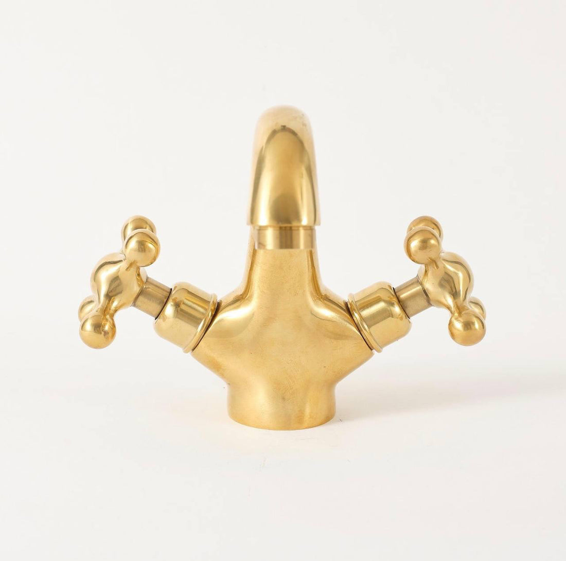 Twino Unlacquered Brass Single-Hole Bathroom Faucet