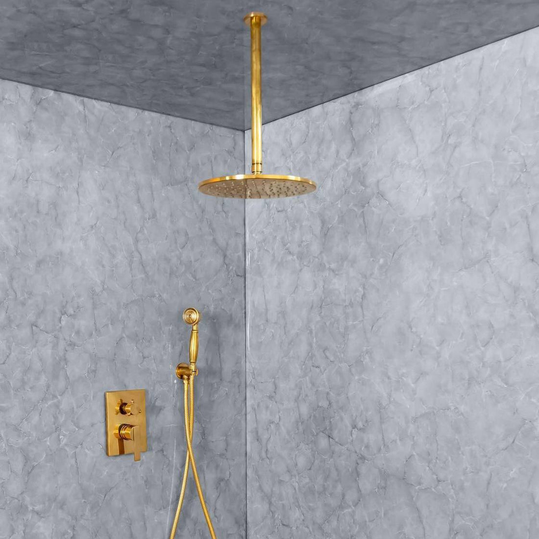 April Ceiling-Mounted Rain Shower System with Handheld Shower & Rough-In Valve Included