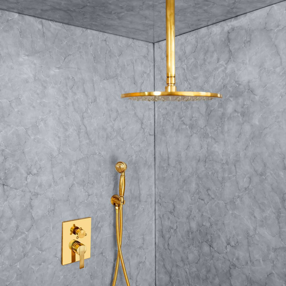 April Ceiling-Mounted Rain Shower System with Handheld Shower & Rough-In Valve Included