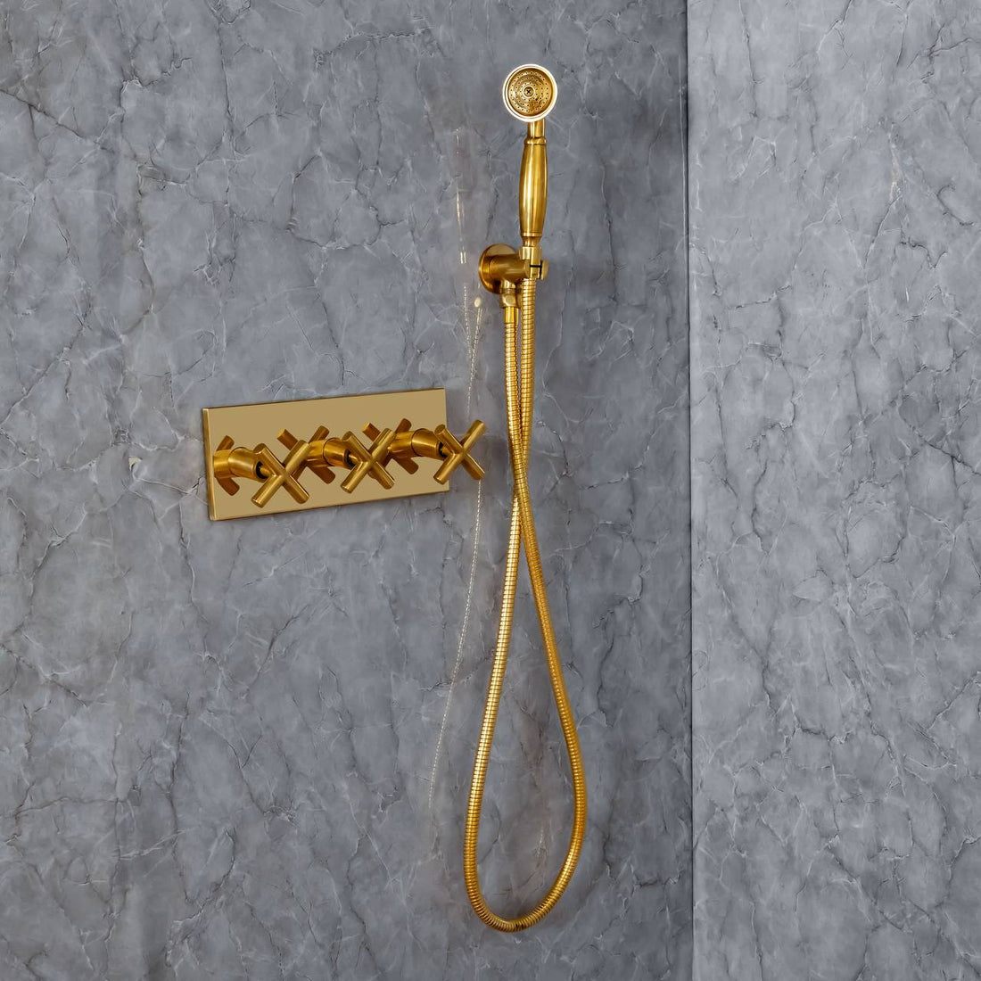 Ceiling Mount Rain Shower System with Hand Shower – Unlacquered Brass
