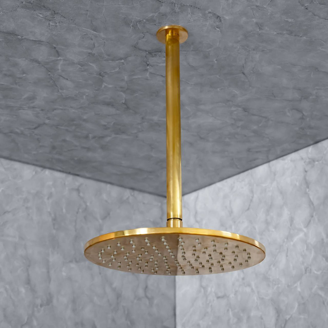 Ceiling Mount Rain Shower System with Hand Shower – Unlacquered Brass
