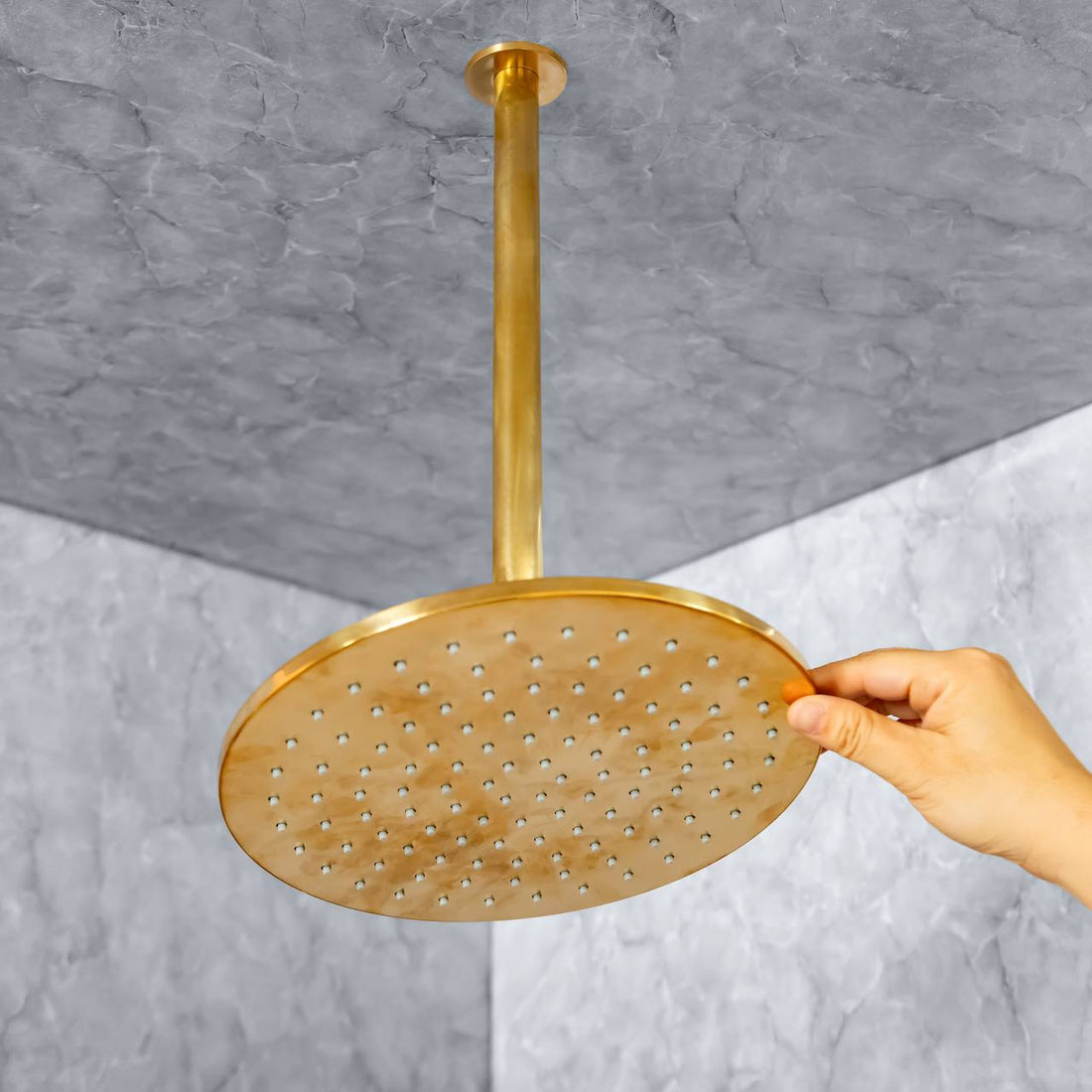 Ceiling Mount Rain Shower System with Hand Shower – Unlacquered Brass