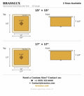 Hammered brass bar sink dimensions, 15 x 15 inch and 17 x 17 inch sizes, 16 gauge, flat rim 1.5 inch