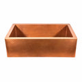 Hammered copper farmhouse kitchen sink, apron front view on a white background