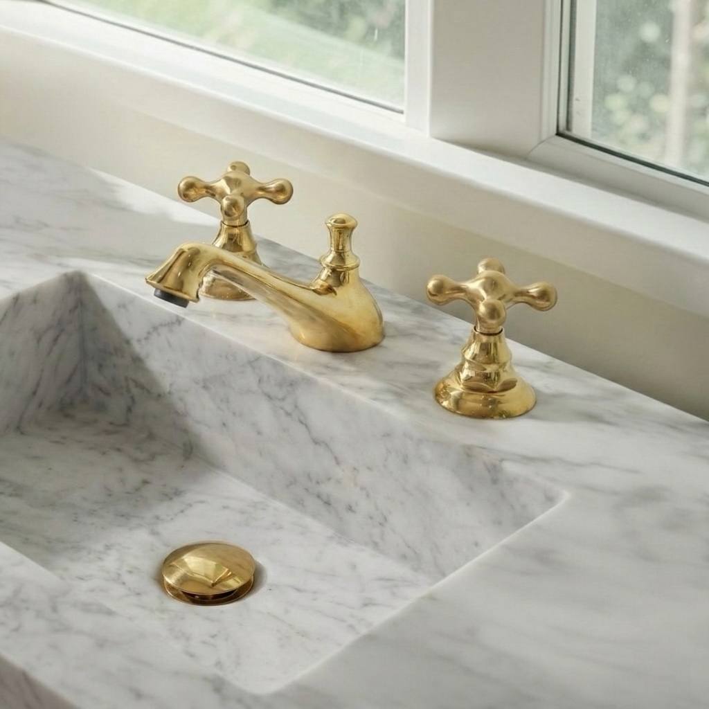 Charleston Unlacquered Brass Widespread Faucet | Cross Handles