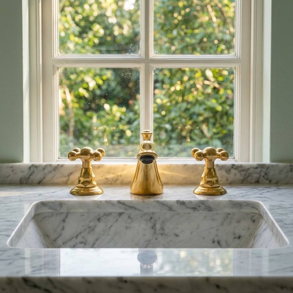 Charleston Unlacquered Brass Widespread Faucet | Cross Handles