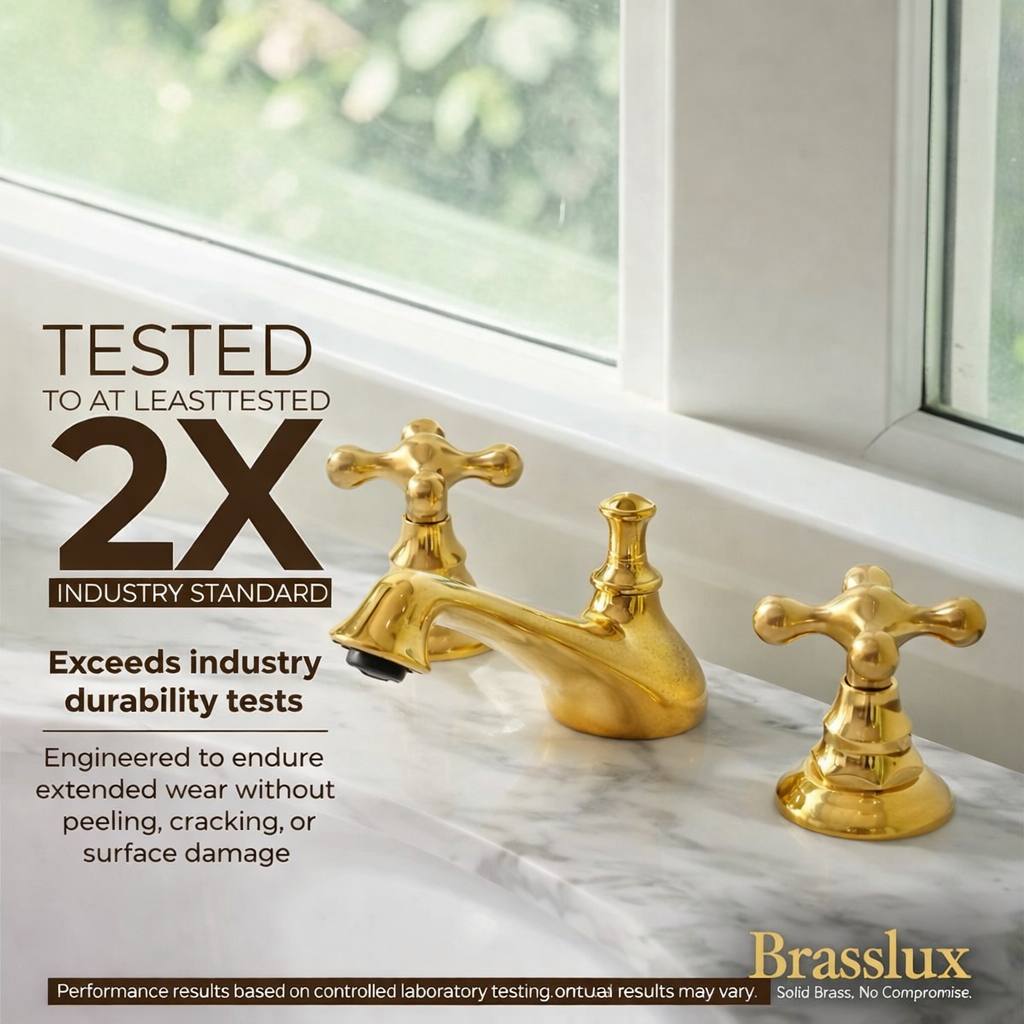 Charleston Unlacquered Brass Widespread Faucet | Cross Handles