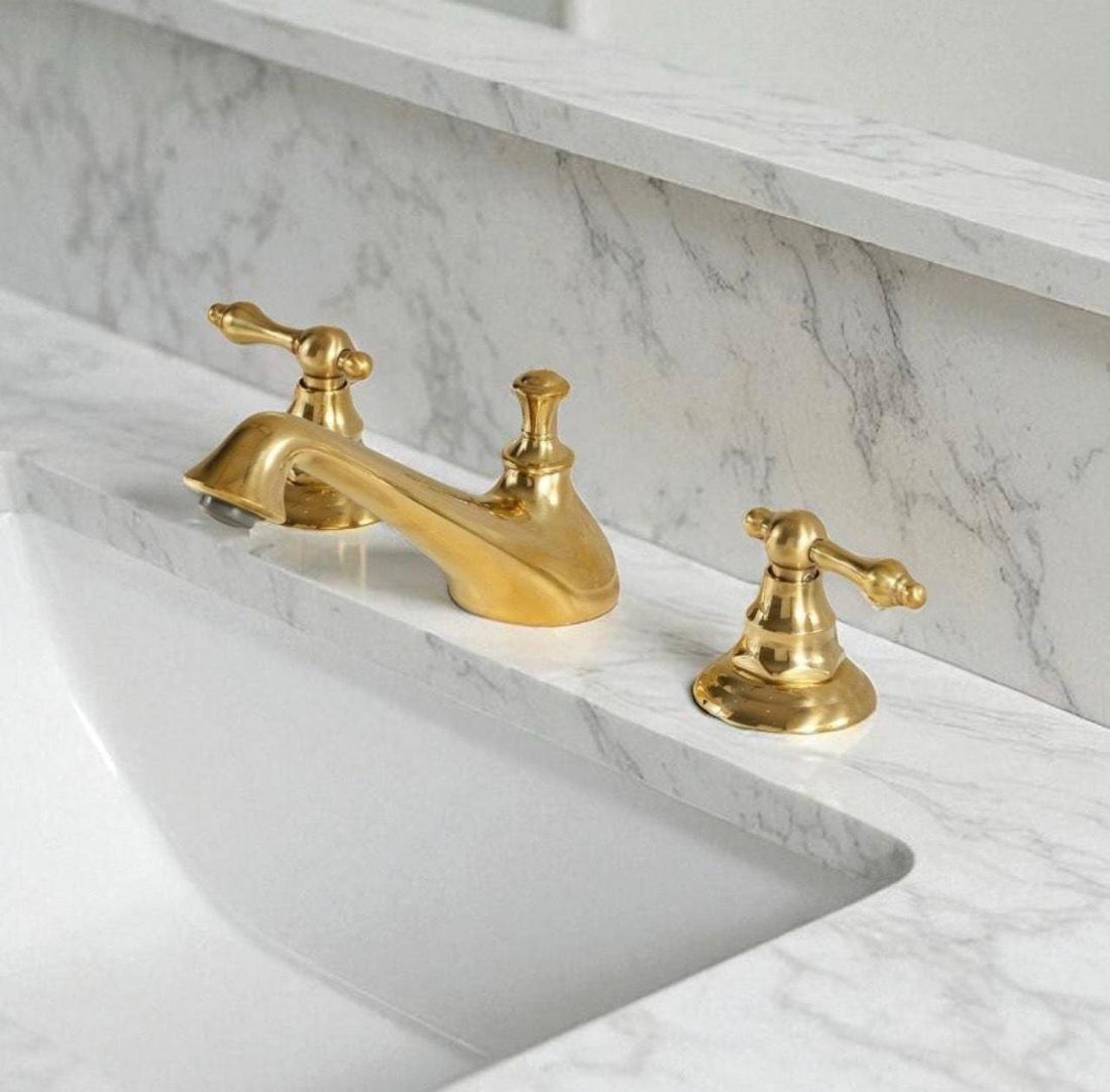 Charleston Unlacquered Brass Widespread Faucet | Lever Handles