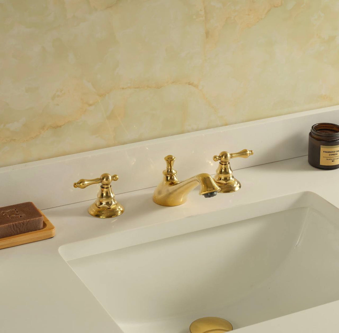 Charleston Unlacquered Brass Widespread Faucet | Lever Handles