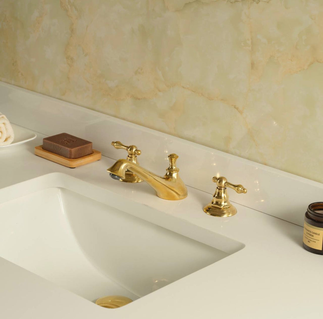 Charleston Unlacquered Brass Widespread Faucet | Lever Handles