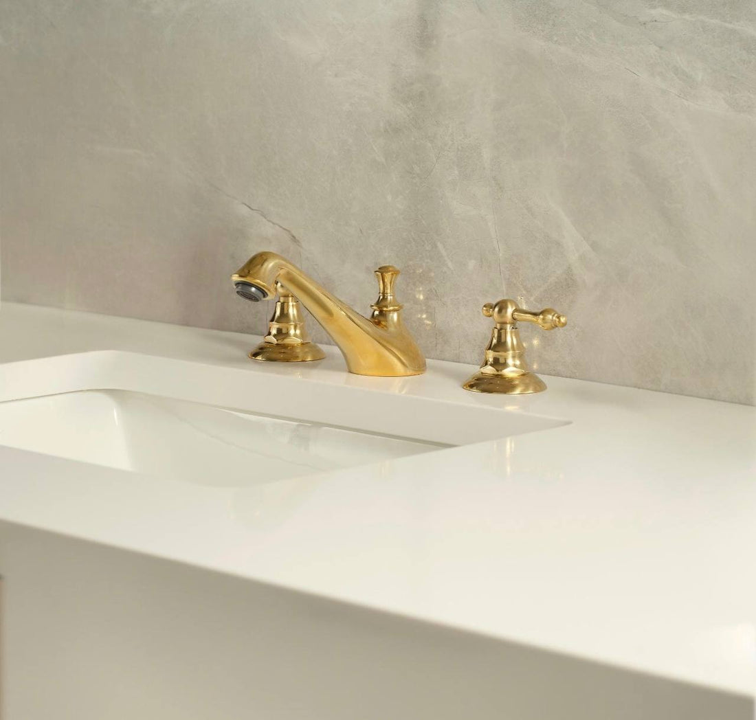 Charleston Unlacquered Brass Widespread Faucet | Lever Handles