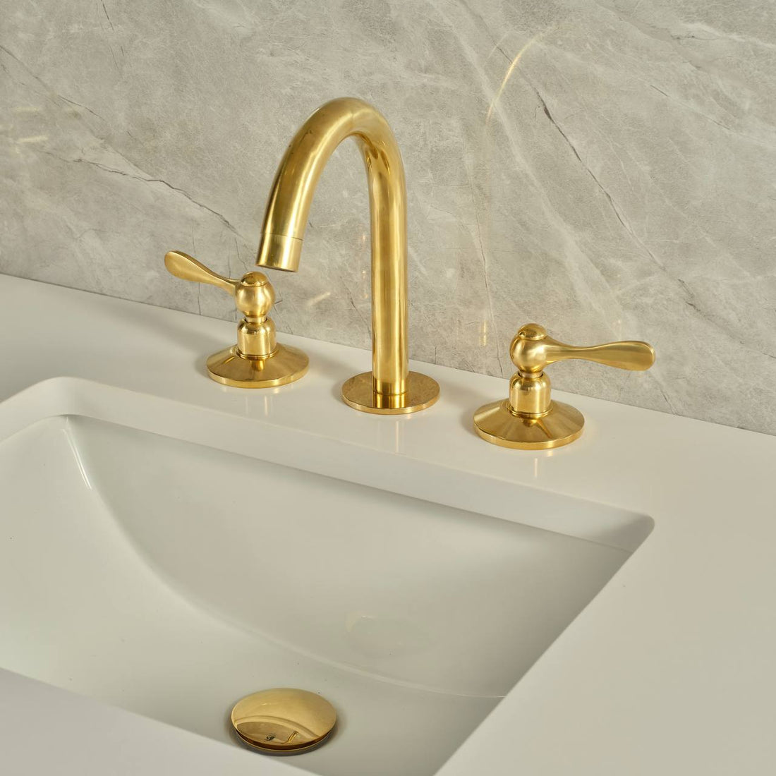 Osaka Widespread Unlacquered Brass Bathroom Faucet | Lever Handles