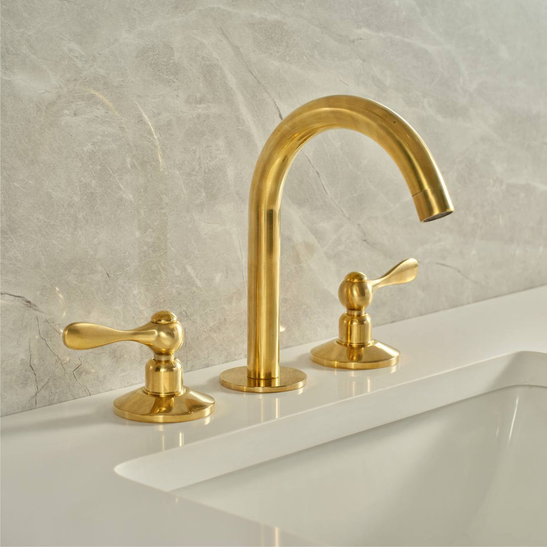 Osaka Widespread Unlacquered Brass Bathroom Faucet | Lever Handles