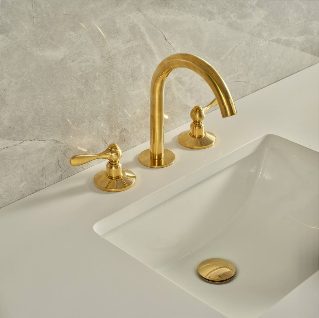 Osaka Widespread Unlacquered Brass Bathroom Faucet | Lever Handles