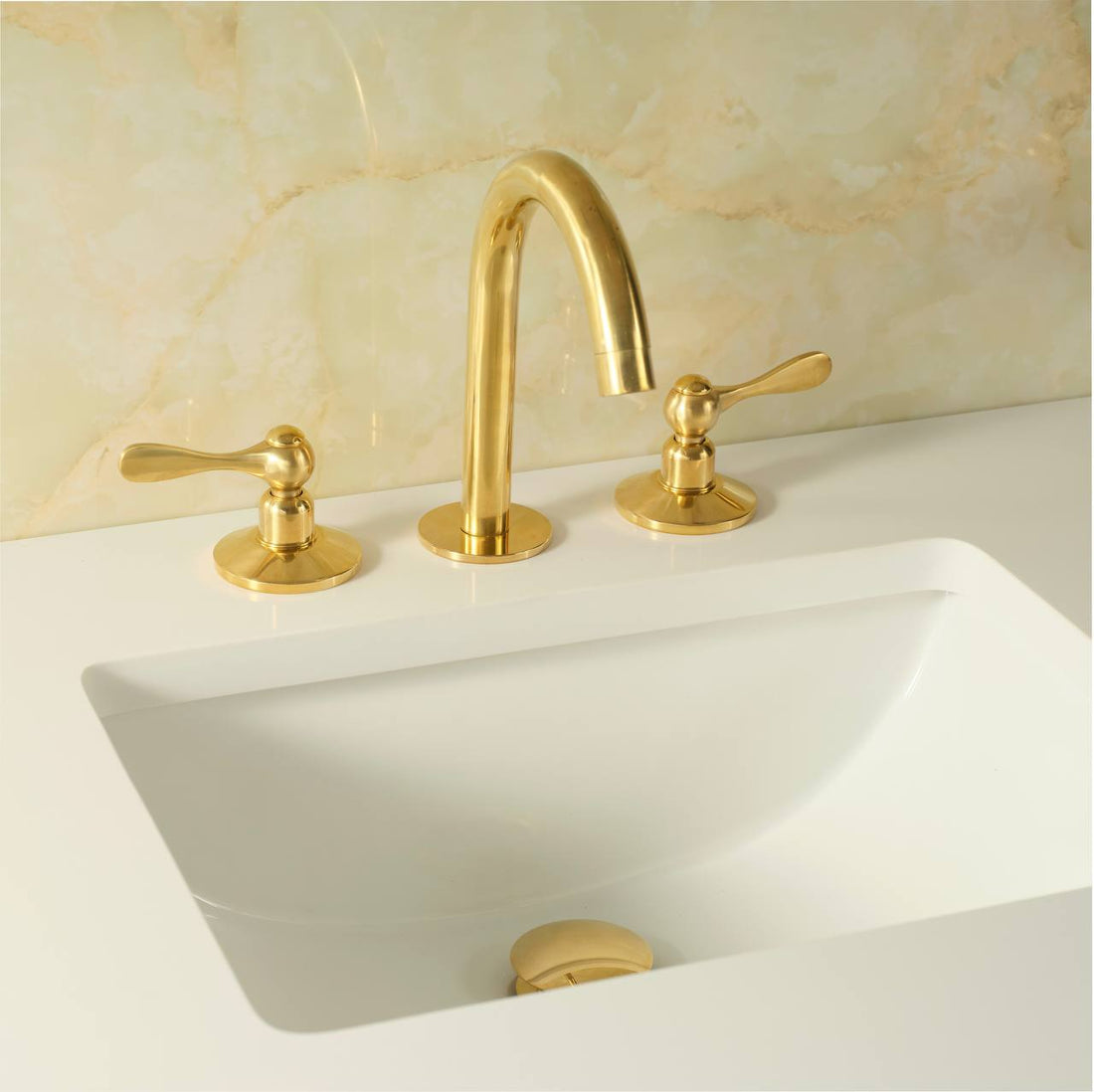Osaka Widespread Unlacquered Brass Bathroom Faucet | Lever Handles
