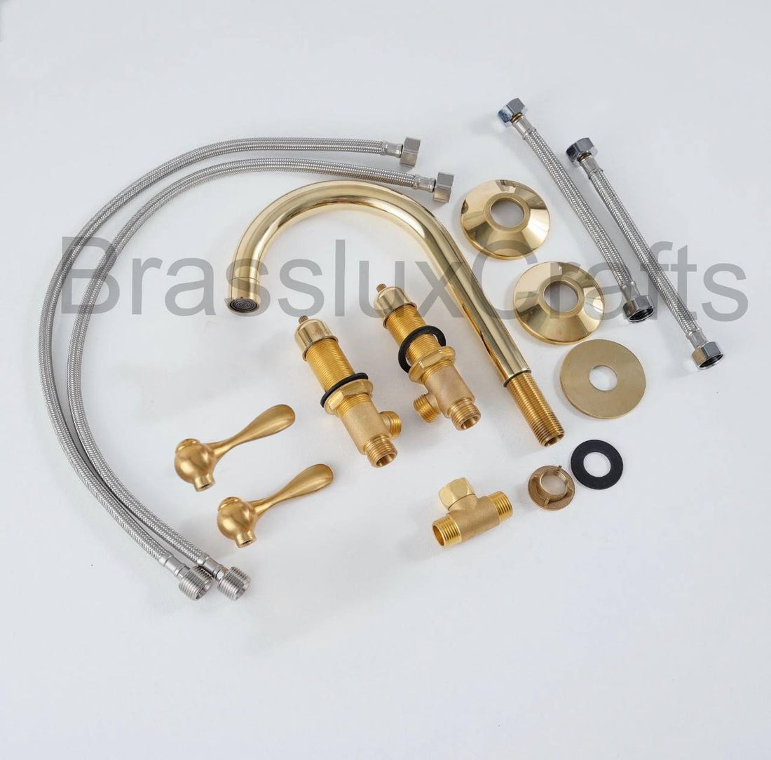 Osaka Widespread Unlacquered Brass Bathroom Faucet | Lever Handles