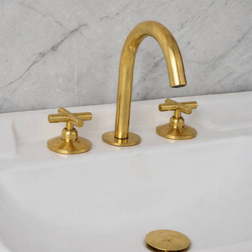Osaka Widespread Unlacquered Brass Bathroom Faucet | Classic X Handles