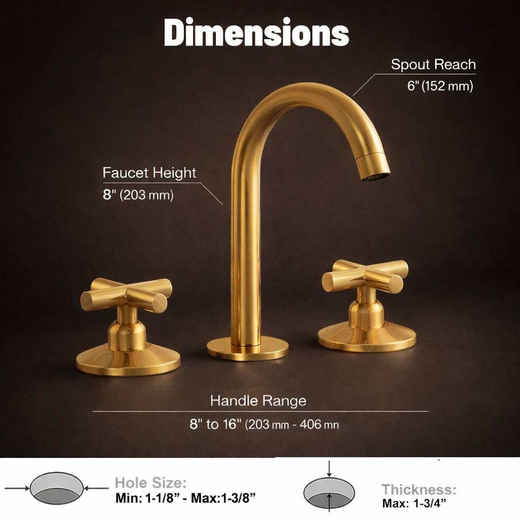 Osaka Widespread Unlacquered Brass Bathroom Faucet | Classic X Handles
