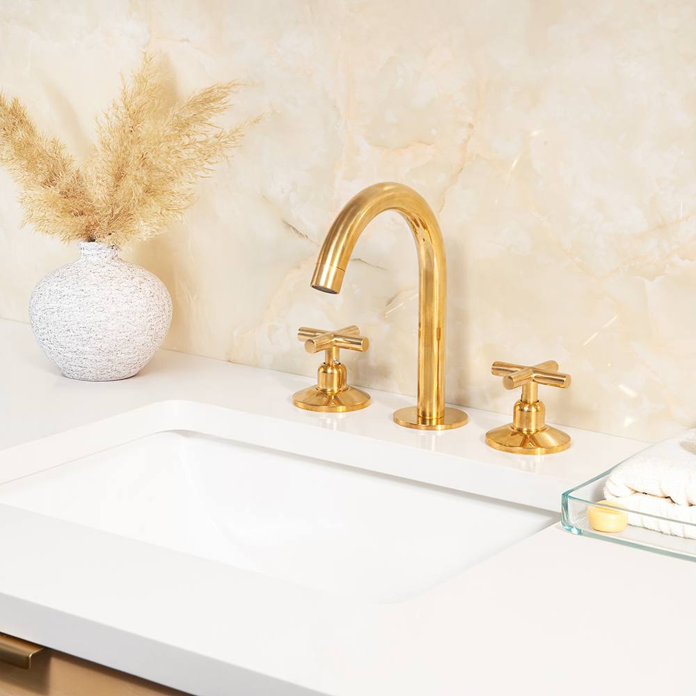 Osaka Widespread Unlacquered Brass Bathroom Faucet | Classic X Handles