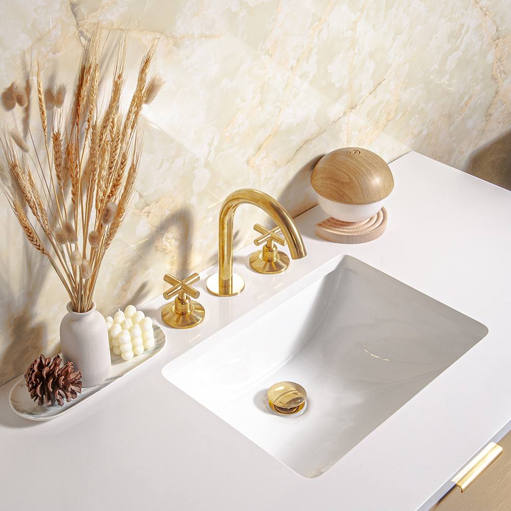 Osaka Widespread Unlacquered Brass Bathroom Faucet | Classic X Handles
